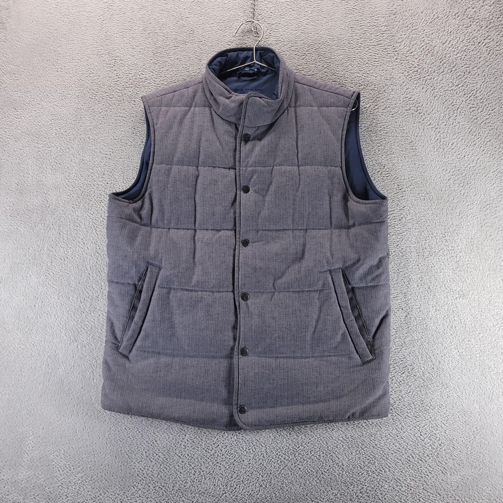Brooks Brothers Vest Mens M Gray Puffer Quilted Thermore Insulated Herringbone